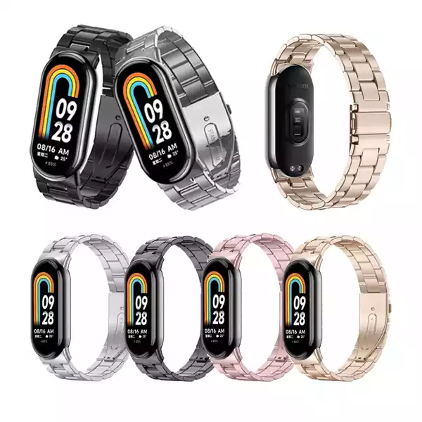 بند فلزی Mi Band 8 شیائومی طرح 3 مهره | رنگبندی 4 تایی همراه قابلیت تنظیم سایز